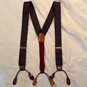 Stylish Navy, Dark Gold and Burgundy Diamond Pattern Silk Suspenders